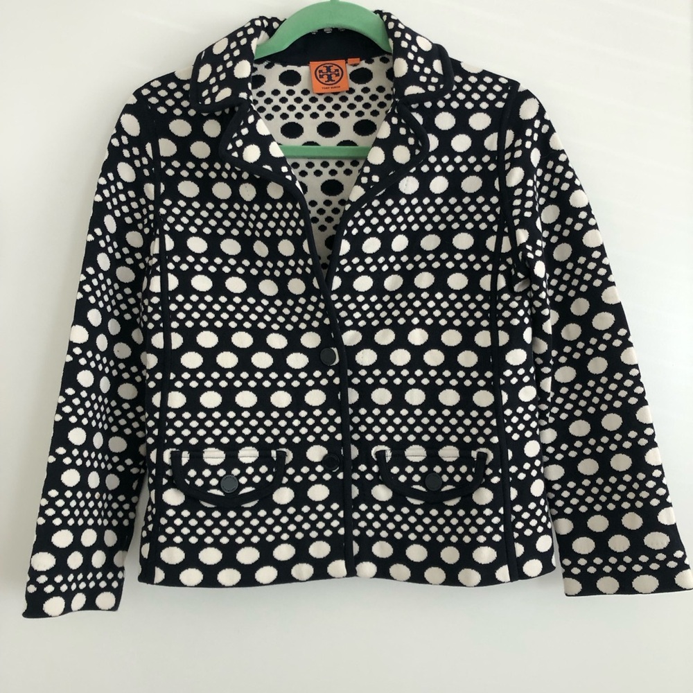 Tory Burch Elijah Jacket Blazer Navy Blue Dots Womens Small Button Front